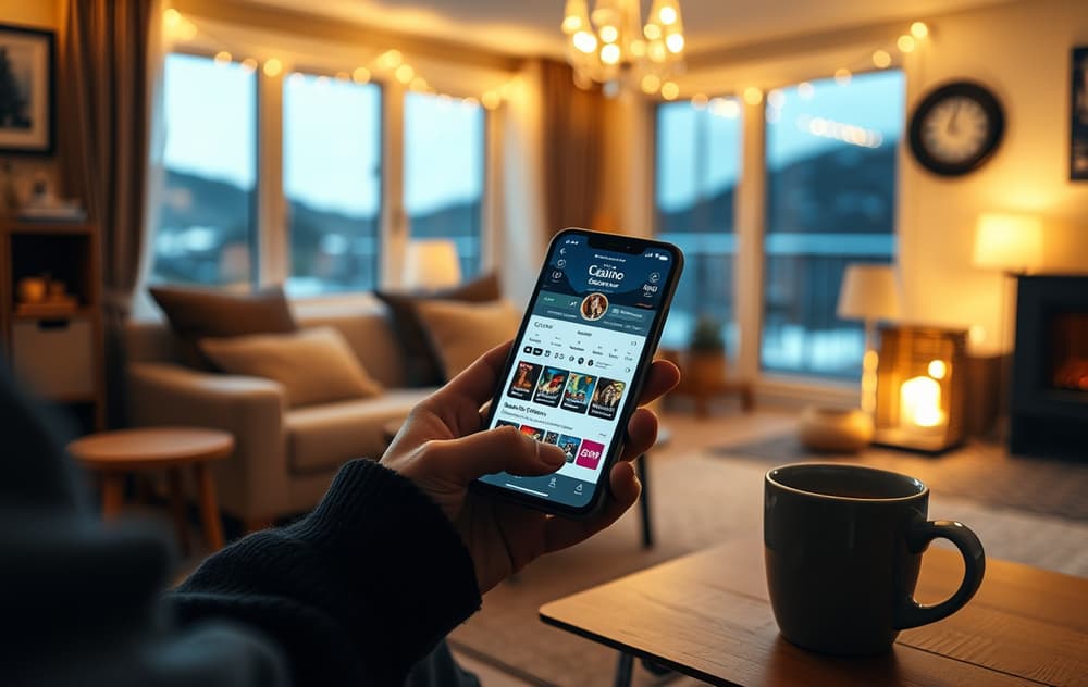 Person som spiller på mobil i en norsk stue