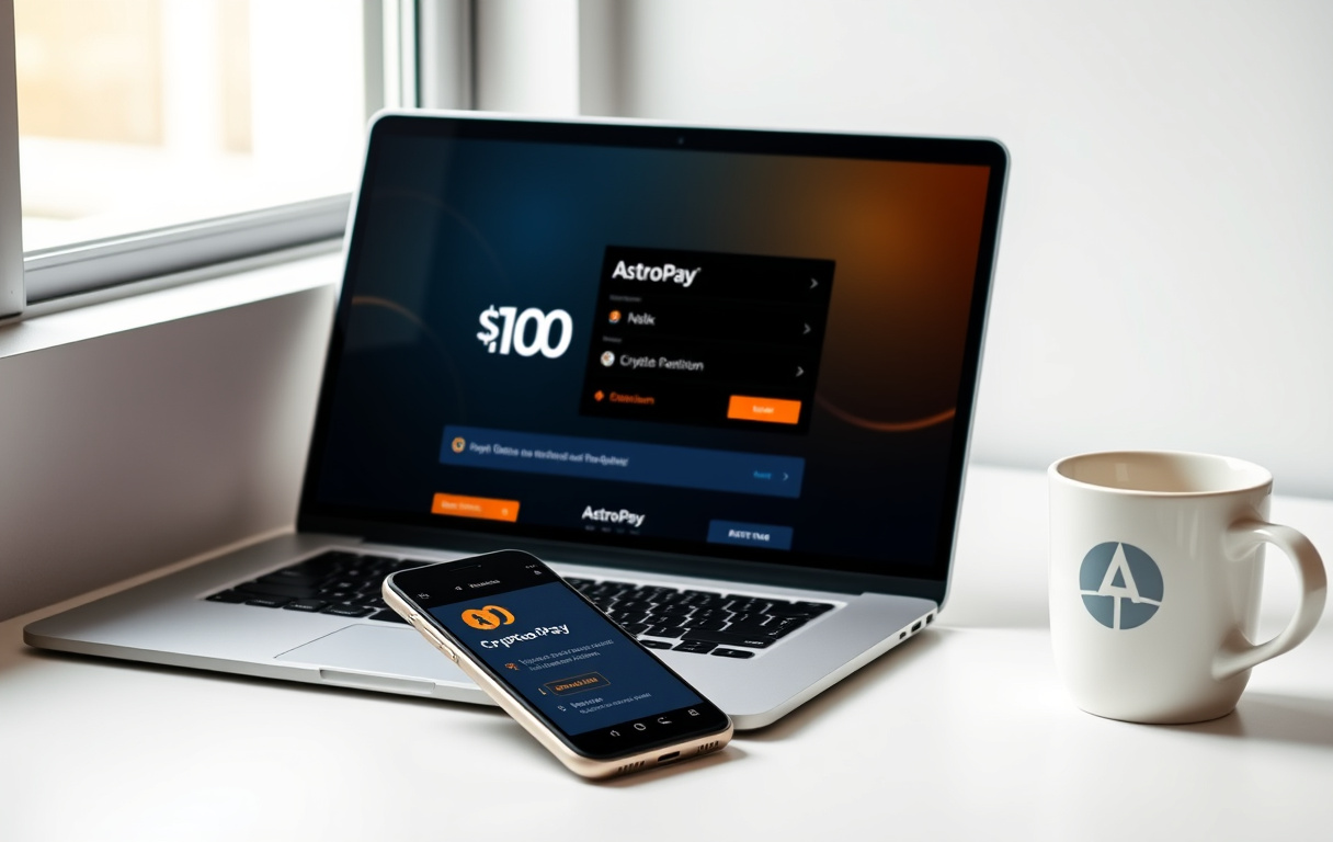 Skrivebord med laptop og smarttelefon som viser casino med lavt innskudd på 10 kroner